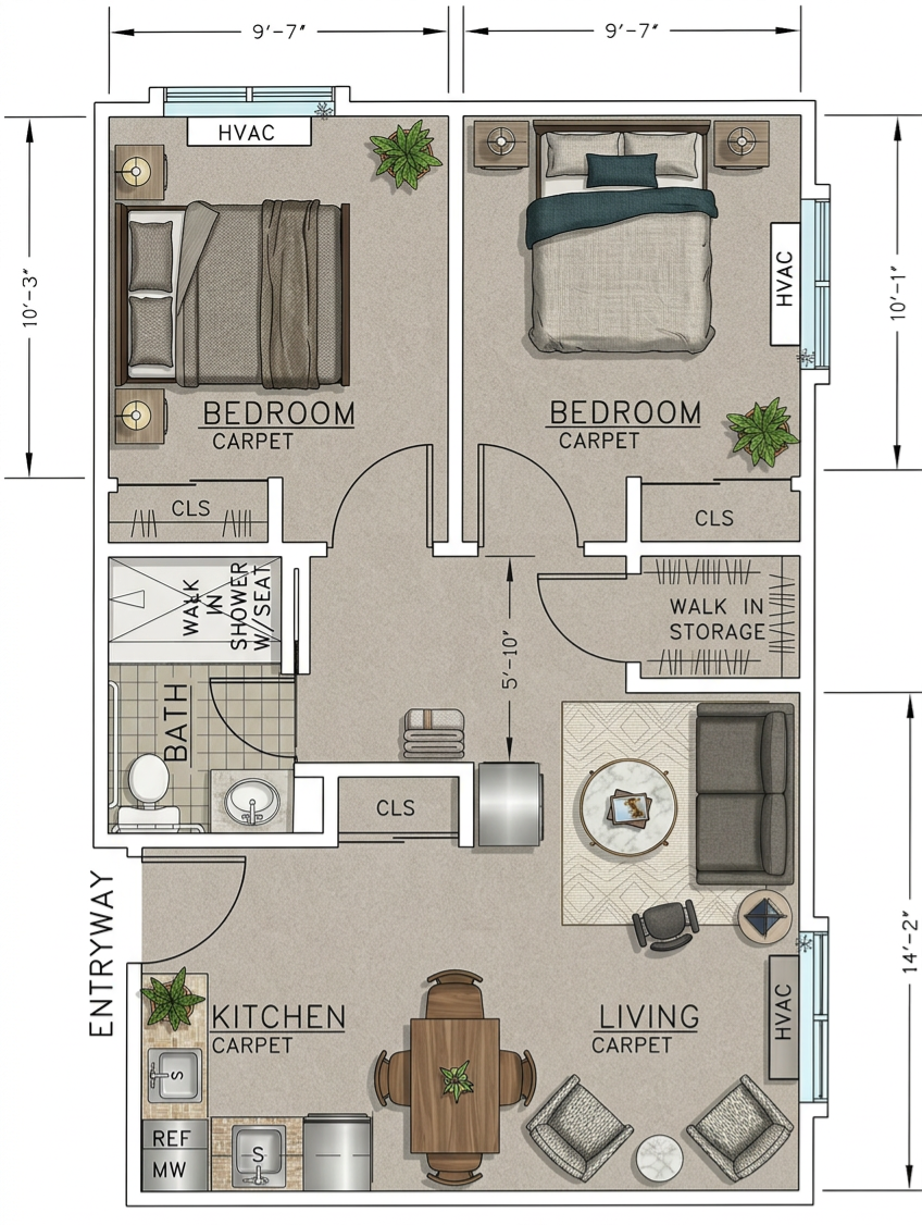 Two Bedroom floor plan